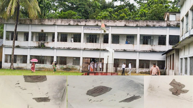 টুঙ্গিপাড়ায় বাশুড়িয়া সেনেরচর উচ্চ বিদ্যালয়ের ভবন বেহাল, আতঙ্কে শিক্ষার্থীরা