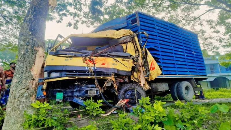 ঘুমের ঘোরে নিয়ন্ত্রণ হারিয়ে গাছের সাথে কভার ভ্যানের ধাক্কা, হেলপার নিহত