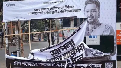 নিজের বিলবোর্ড-ব্যানার ছিঁড়ে ফেলার অভিযোগ নাহিদ ইসলামের