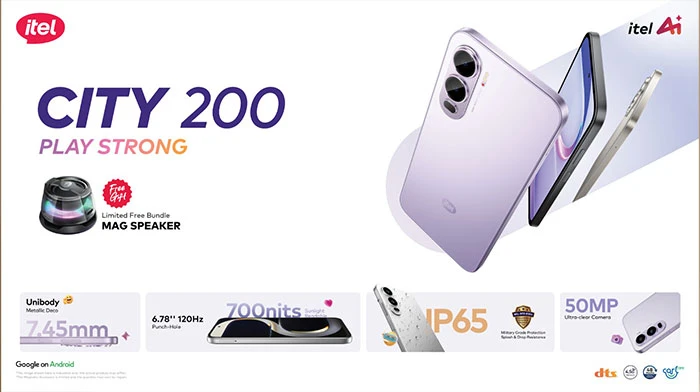 স্লিম ডিজাইন, এআই ফিচার ও আল্ট্রা ফ্রিলিংক প্রযুক্তিসহ সাশ্রয়ী দামে বাজারে এলো আইটেলের সিটি ২০০