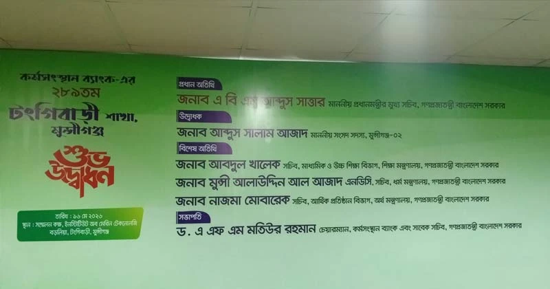 টঙ্গীবাড়ীতে কর্মসংস্থান ব্যাংকের ২৮৯ তম শাখার উদ্বোধন