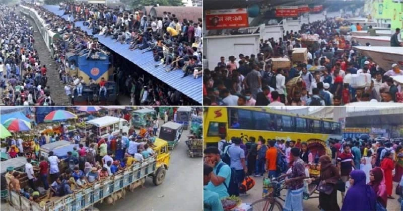 নাড়ির টানে রাজধানী ছাড়ছেন লাখো মানুষ, বাস-লঞ্চ-ট্রেনে উপচে পড়া ভিড়